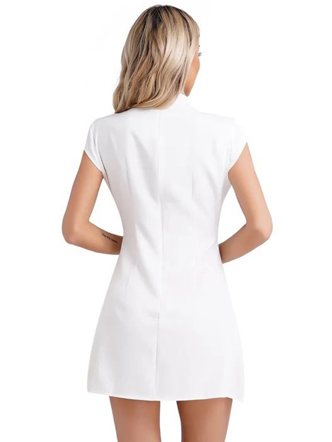 Second image of Pearl White Twin Pocket Short Dress