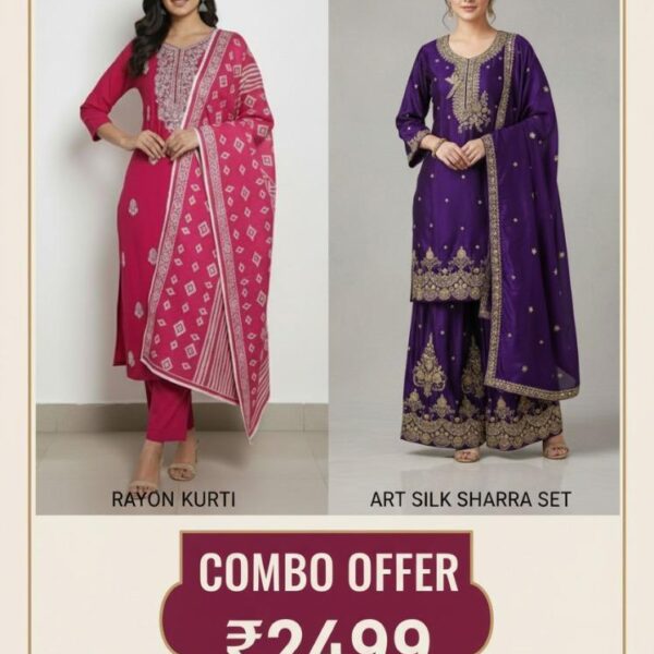 Elegant Ethnic Combo: Pink & Dark Blue Combo Set