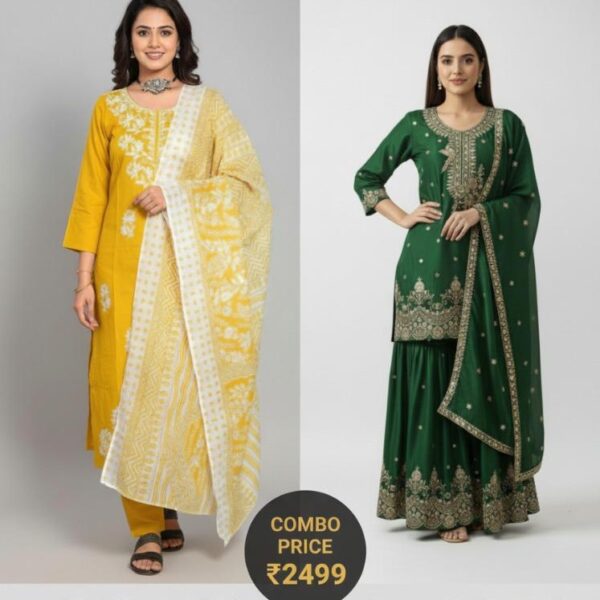 Elegant Ethnic Combo: Yellow & Green Duo Set