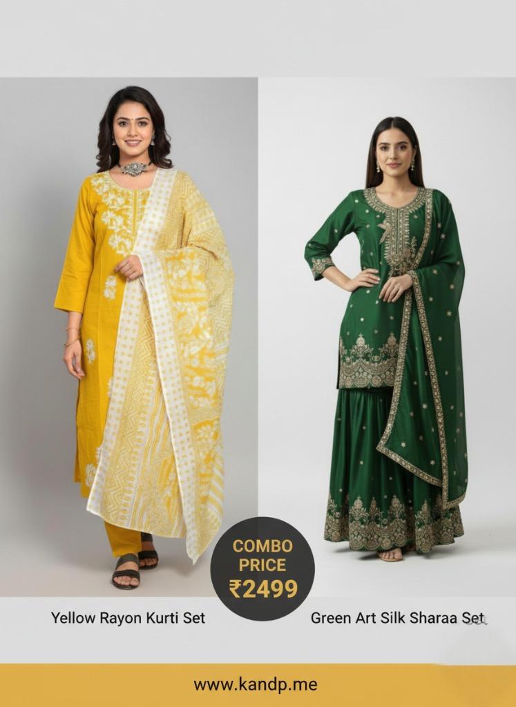 Elegant Ethnic Combo: Yellow & Green Duo Set