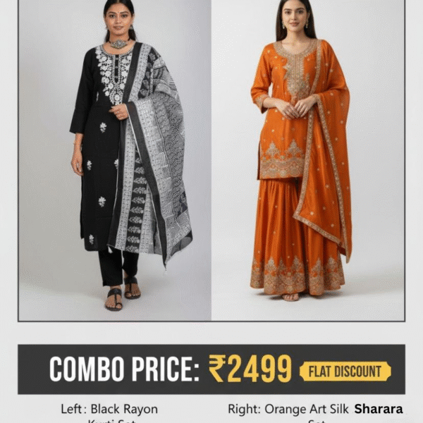 Elegant Ethnic Combo: Black & Orange Duo Set