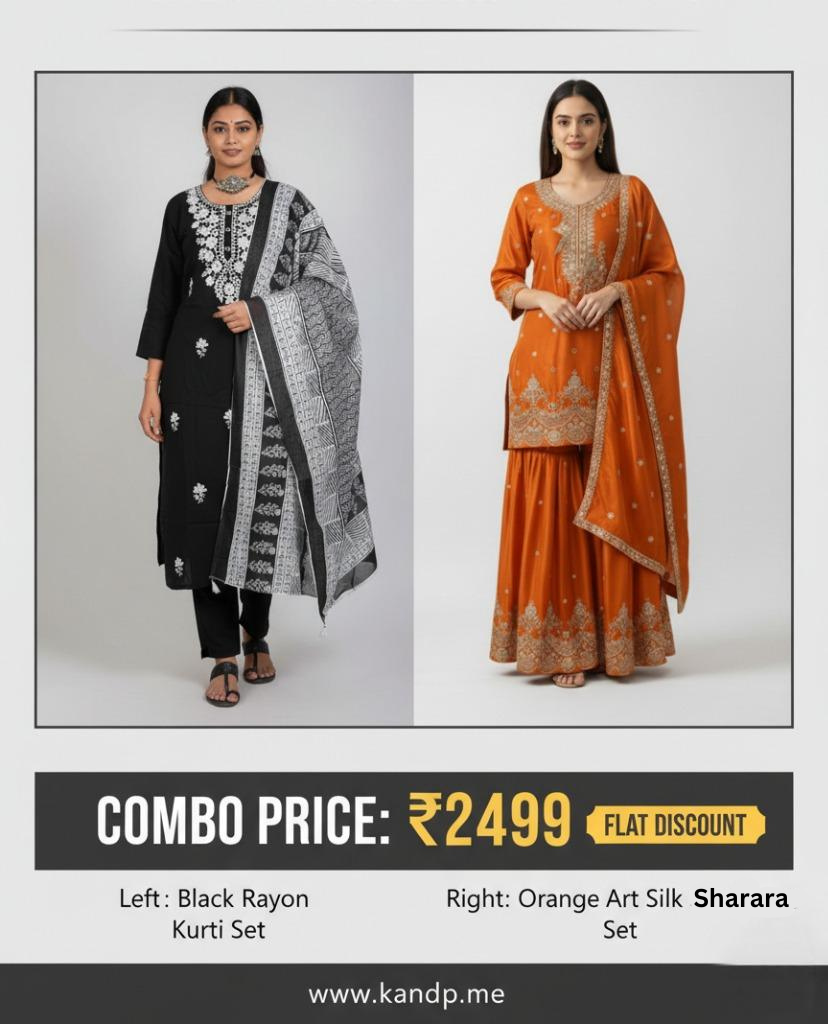 Elegant Ethnic Combo: Black & Orange Duo Set