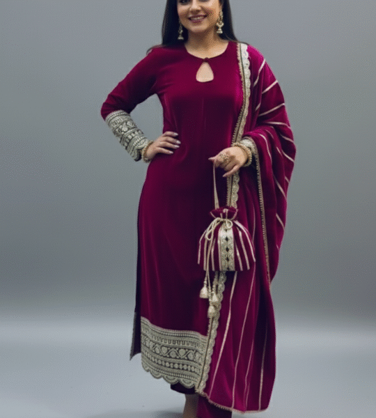 New Designer Velvet Top & Pant Set with Fancy Dupatta – Winter Collection