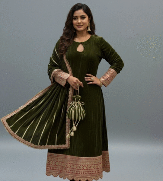 Velvet Top & Pant Set with Dupatta – Winter Collection