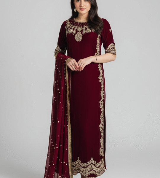 Designer Velvet Suit Set with Dupatta – Premium Winter Collection