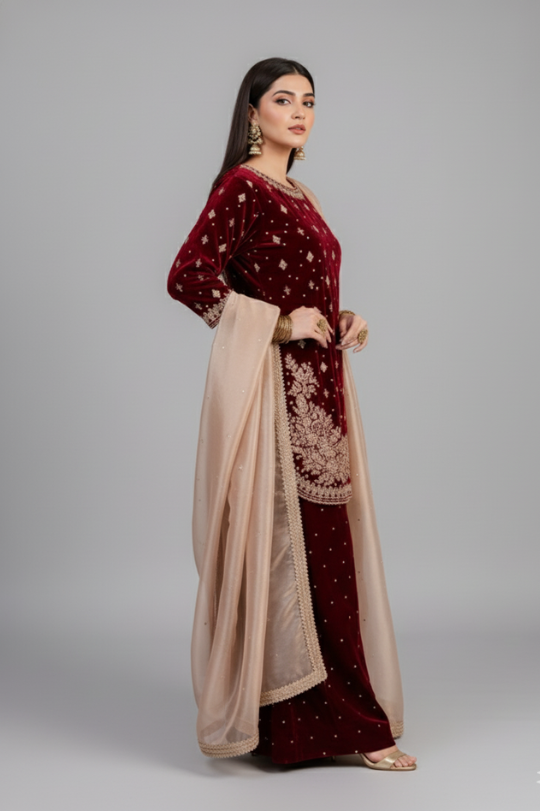 Second image of New Winter Look Top Pant Plazo Dupatta Set