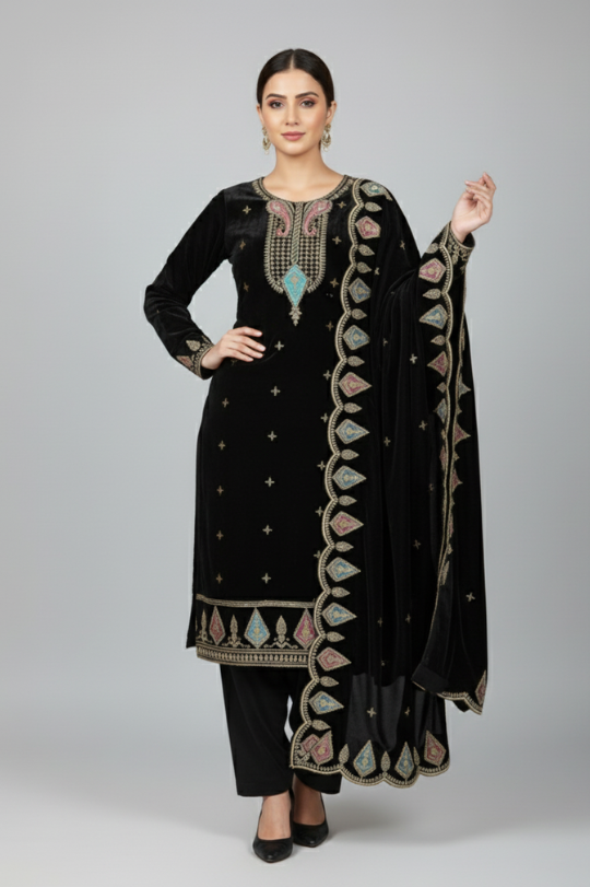 New Winter Designer Top Pant Plazo Fancy Dupatta Set