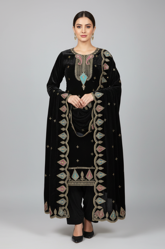 Second image of New Winter Designer Top Pant Plazo Fancy Dupatta Set