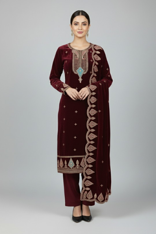 New Winter Designer Top & Pant Fancy Dupatta Set