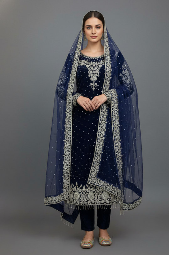 Second image of New Dark Blue Top–Dupatta Bottom & Heavy Embroidery Sequence Work