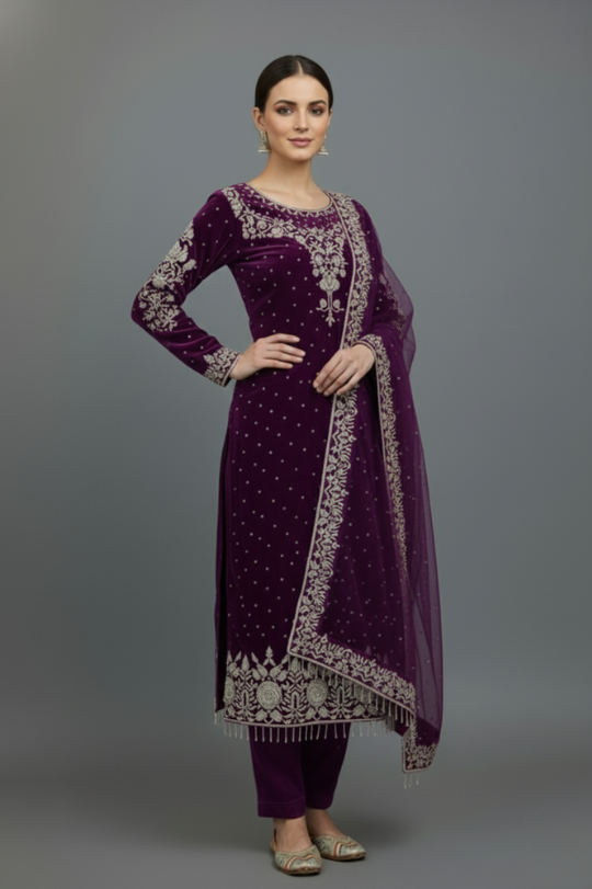 Second image of Deep Purple Top–Dupatta with Fully Stitched Bottom