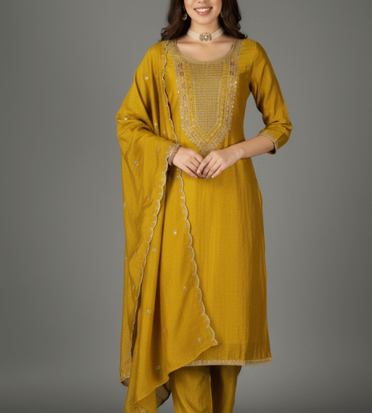Latest New Embroidered Vichitra Silk Kurta Set