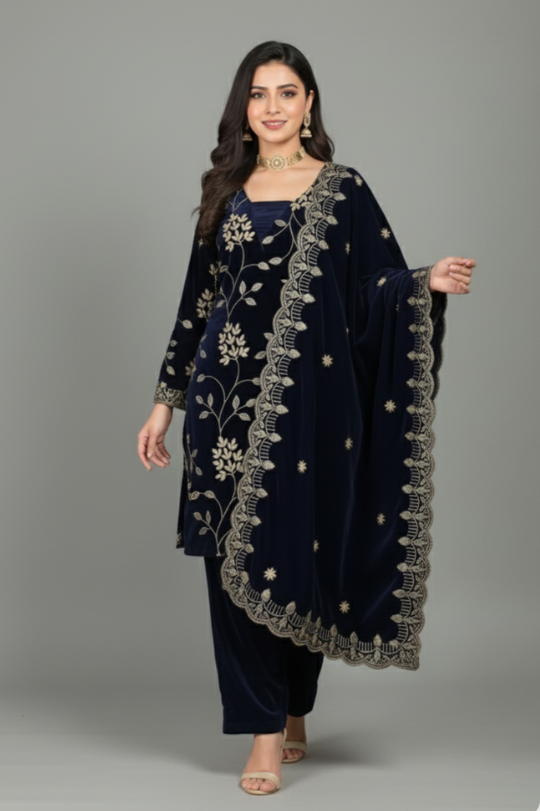 Premium Heavy Viscose Velvet With Multi-Sequence Embroidery Suit Set