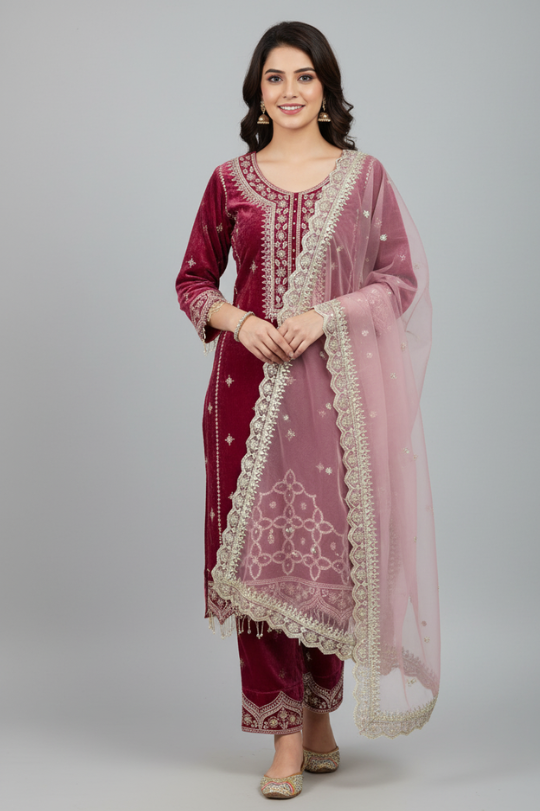 New Launch Party Wear Designer Viscose Velvet Suit Set