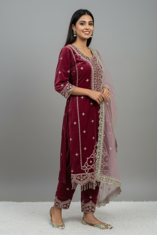 Second image of New Launch Party Wear Designer Viscose Velvet Suit Set