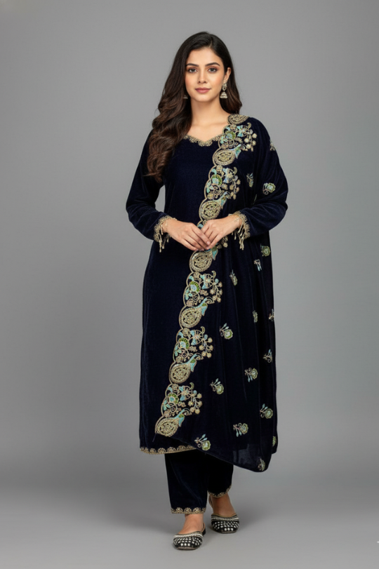 Second image of Launching New Party Wear Viscose Velvet Designer Suit Set