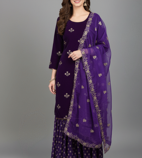 New Velvet Collection Top Sharara Dupatta Set