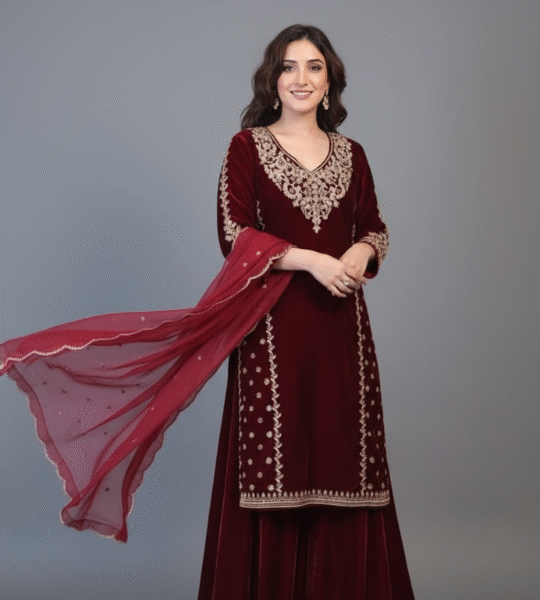 New Velvet Winter Special 3-Piece Plazzo Suit Set