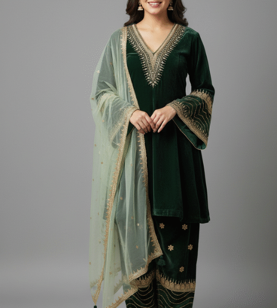 Premium Velvet 3-Piece Kurti Pant Set