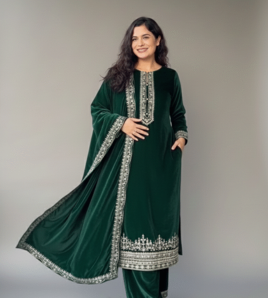 Velvet Collection – Exclusive Winter 3-Piece Pant Pair with Sequins Embroidery