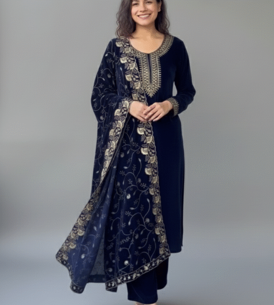 Velvet Collection – Exclusive Winter 3-Piece Pant Pair with Sequins Embroidery