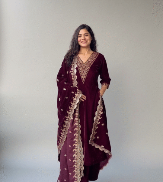 Velvet Collection – Exclusive Winter 3-Piece Pant Pair with Sequins Embroidery