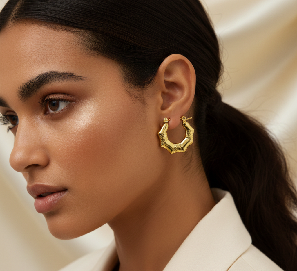 Second image of Gold Plated Irregular Hoop Earrings