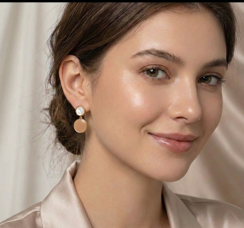 Second image of Geometric Candy Color Round Drop Earrings Silver Needle Design