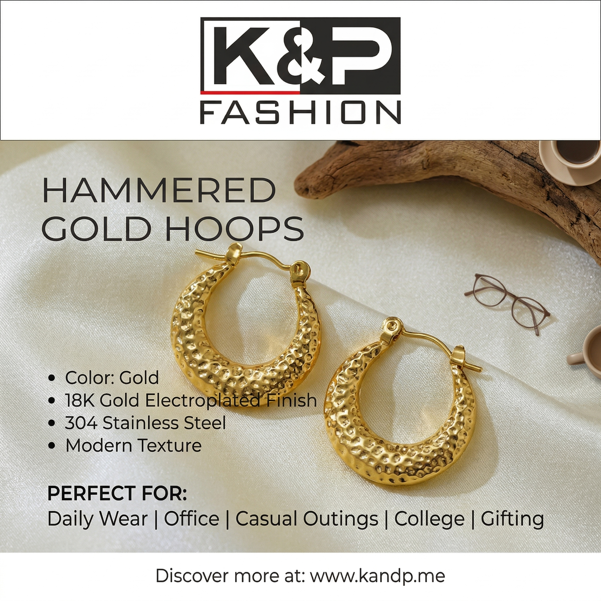 Second image of Gold Plated Irregular Hoop Earrings
