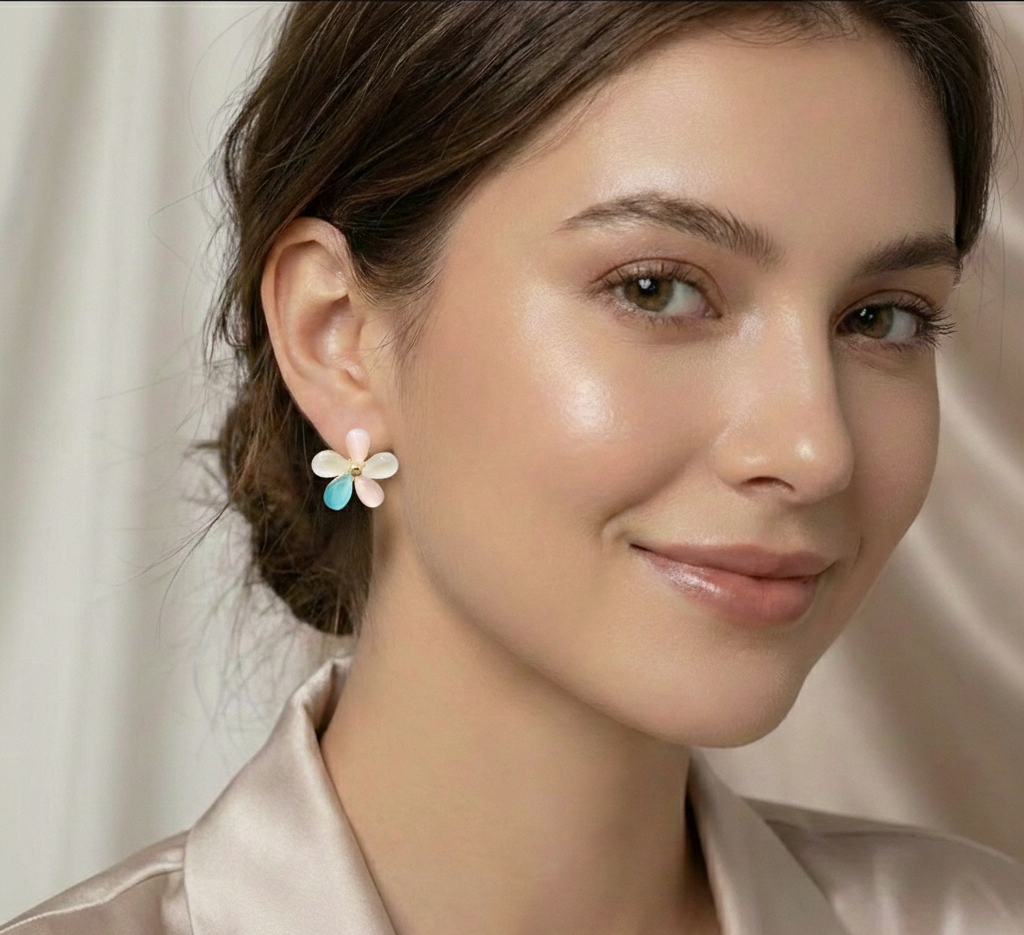 Floral Inlaid Artificial Gemstone Drop Earrings