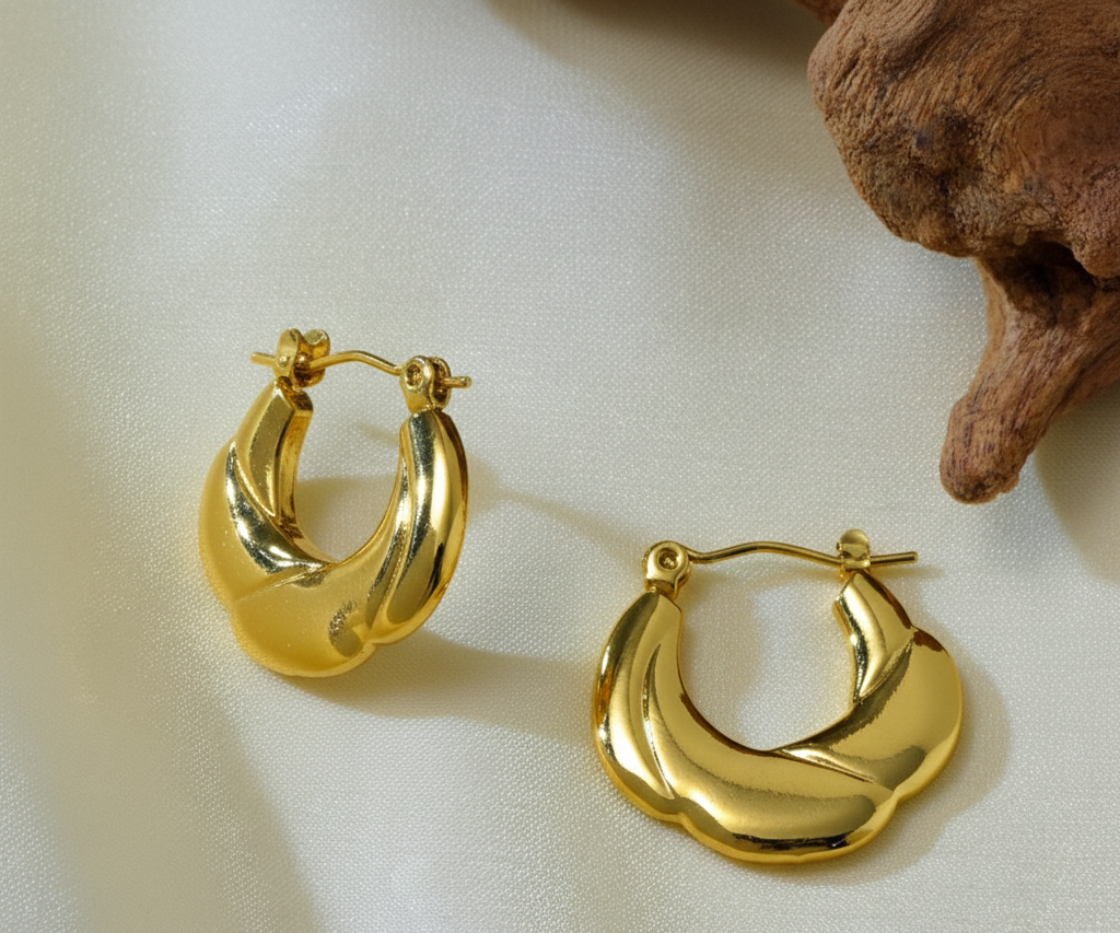 Second image of Gold Plated Irregular Hoop Earrings