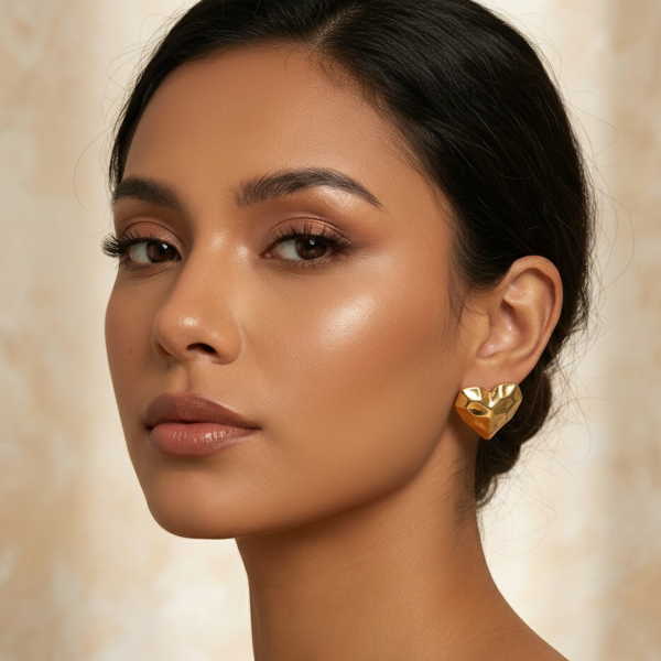 Heart Shaped Gold Stud Earrings