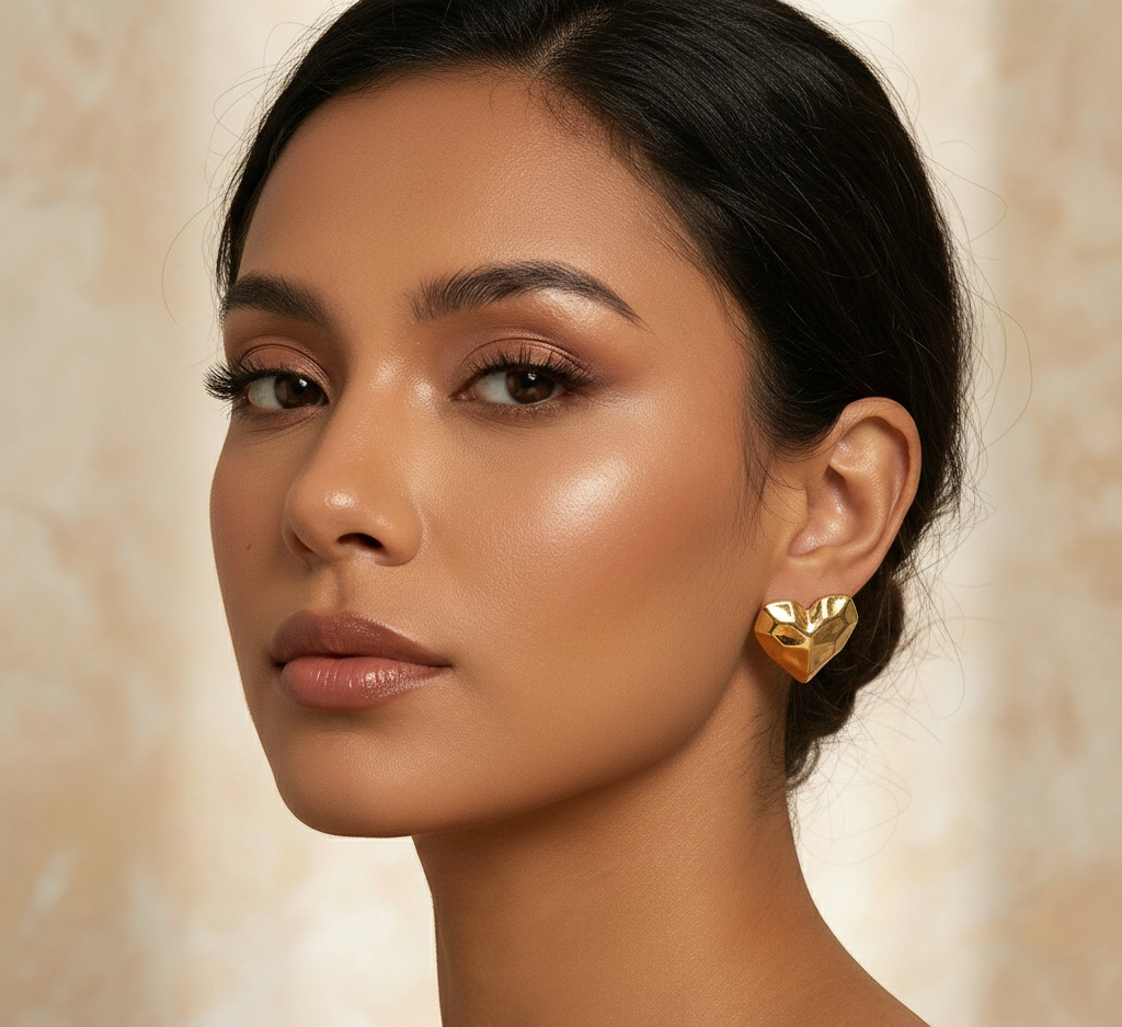 Second image of Heart Shaped Gold Stud Earrings