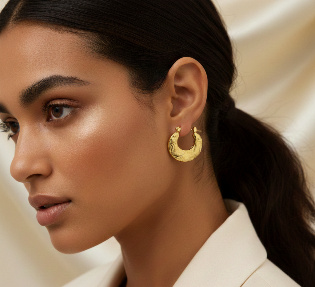 Second image of Gold Plated Irregular Hoop Earrings