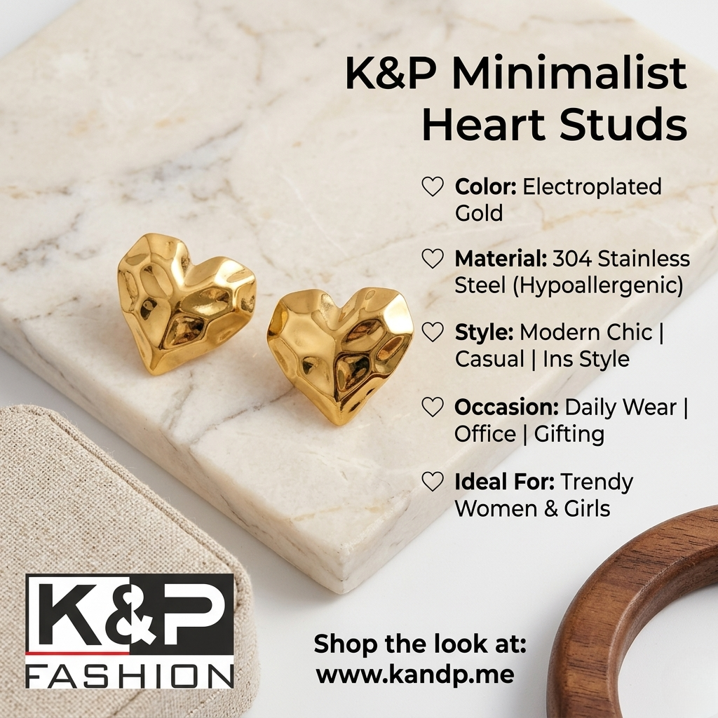 Second image of Heart Shaped Gold Stud Earrings