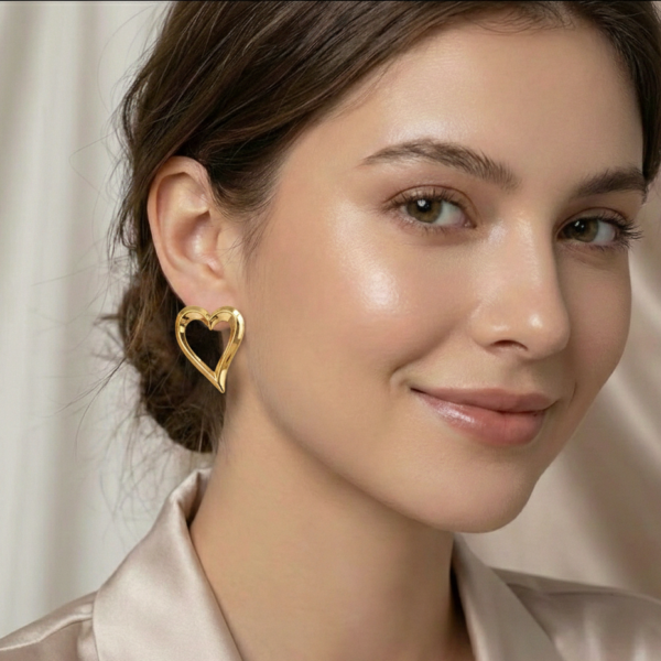 INS Style Heart Shaped Earrings Stainless Steel Gold Finish