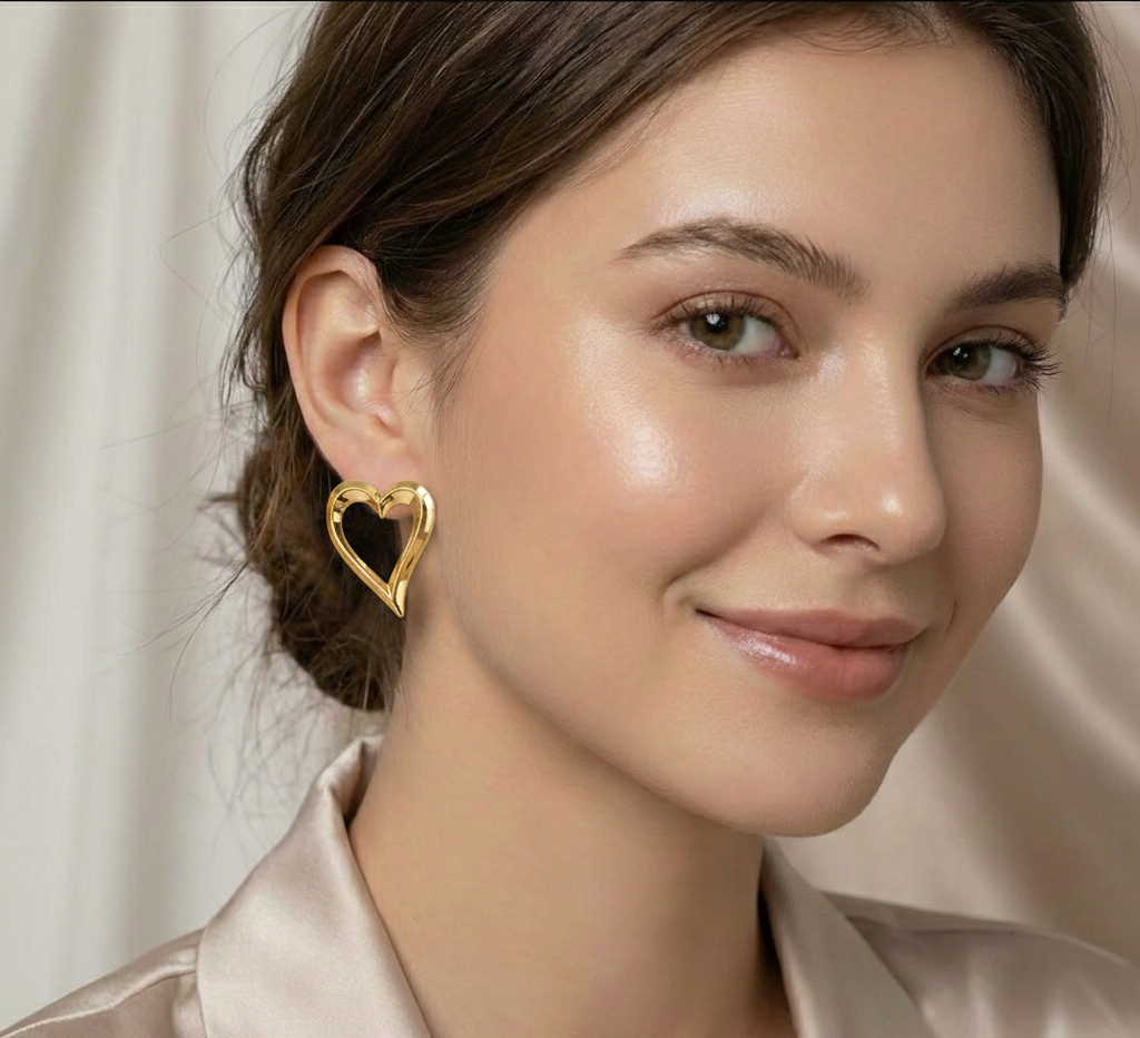 Second image of INS Style Heart Shaped Earrings Stainless Steel Gold Finish