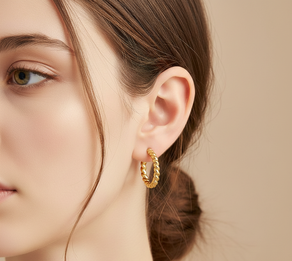 Second image of Gold Plated Irregular Hoop Earrings
