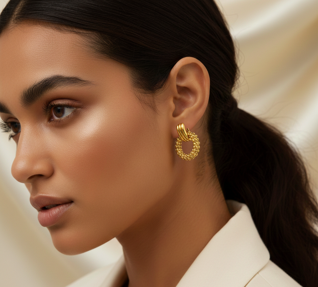 Second image of Vintage Geometric Gold Stud Earrings