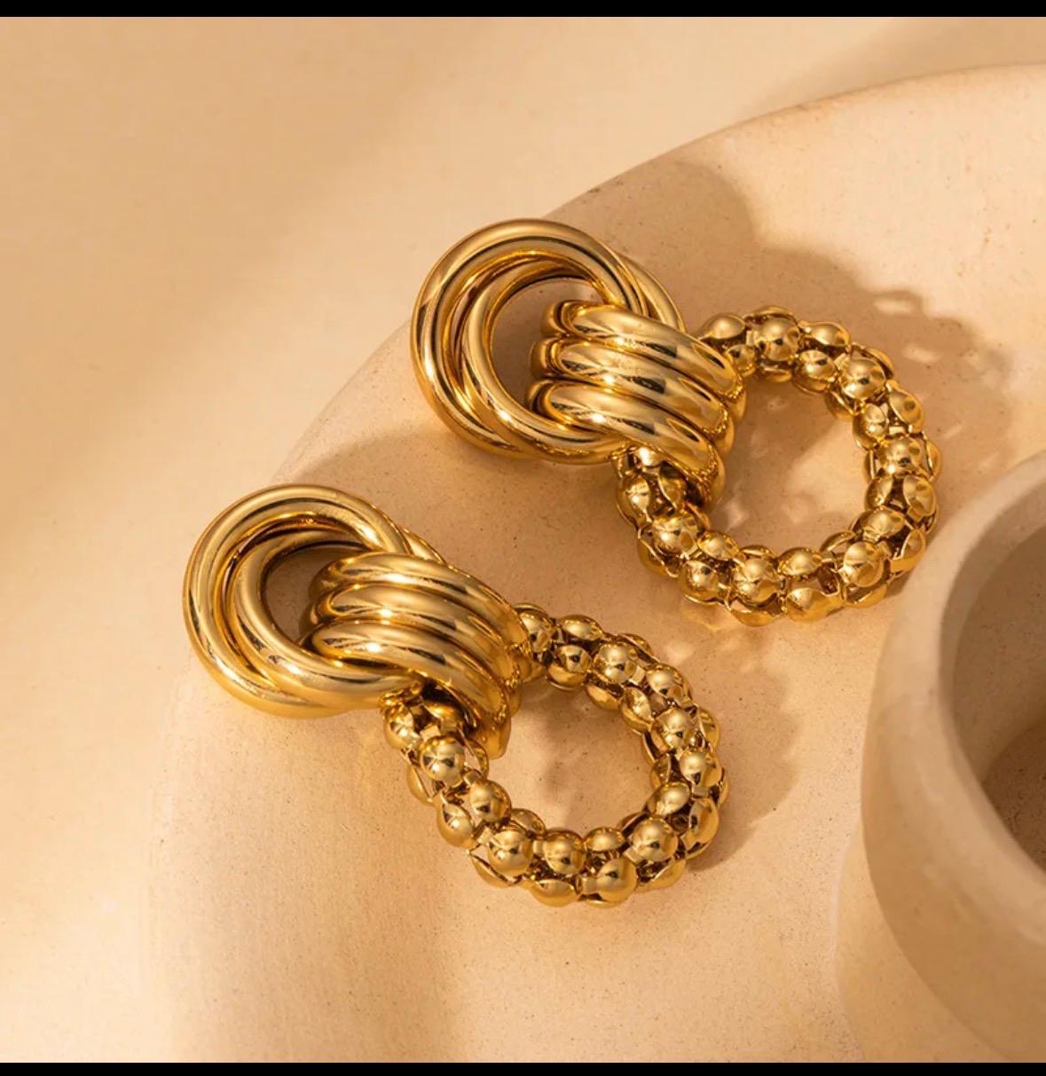 Vintage Geometric Ear Studs Titanium Steel Gold Plated