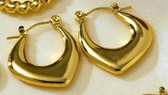 Second image of Gold Plated Irregular Hoop Earrings