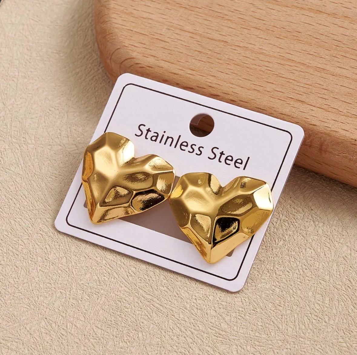 Heart Shaped Gold Stud Earrings