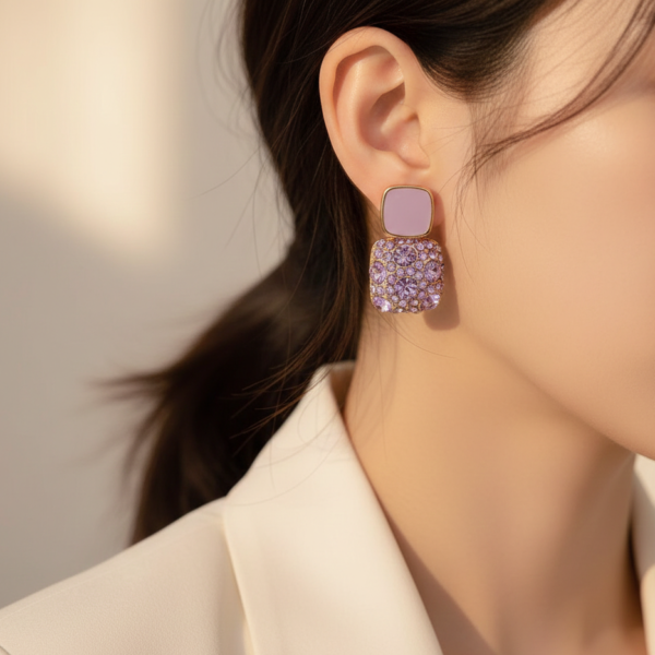 French Vintage Purple Crystal Drop Earrings