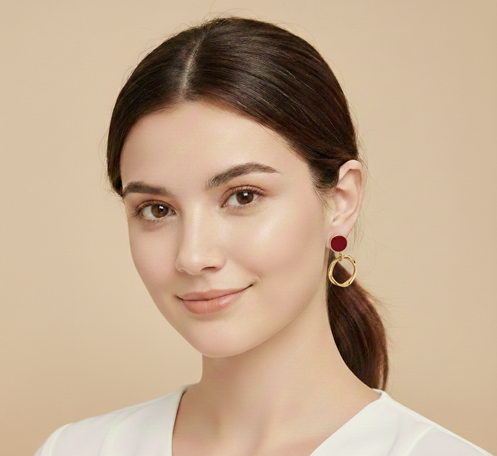 Second image of Silver Needle Elegant Red Pearl Drop Earrings Light Luxury Minimal Design