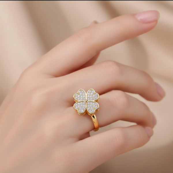Clover Zirconia Gold Finish Ring for Women