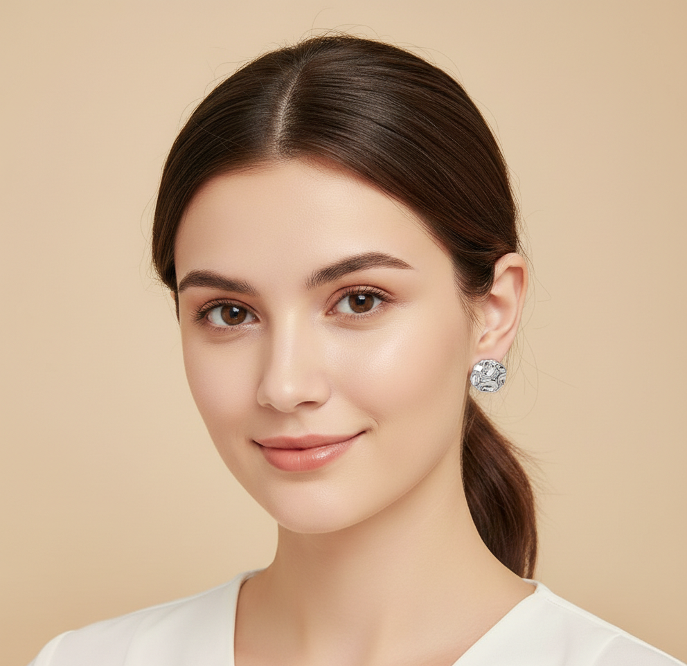 Second image of Stainless Steel Irregular Geometric Silver Stud Earrings