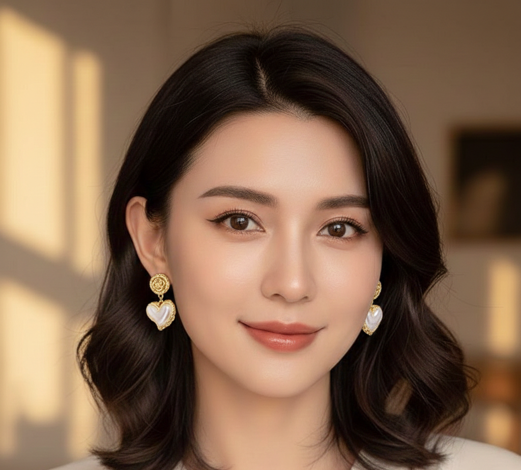 Second image of Vintage Heart Pearl Drop Earrings for Women