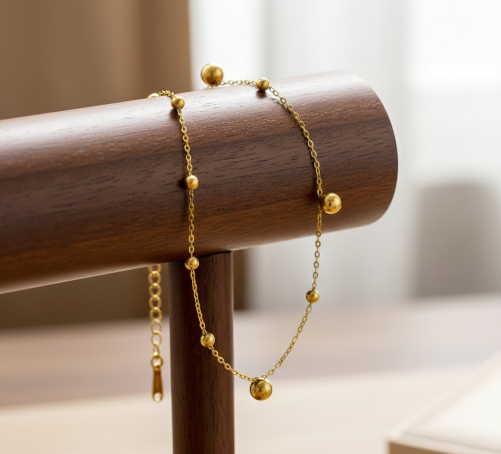 Second image of Minimal Gold Ball Chain Bracelet