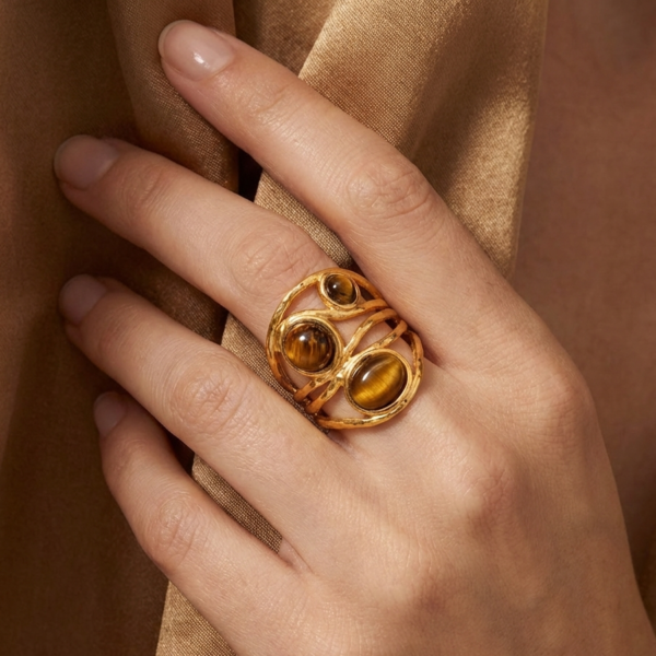 Stainless Steel Geometric Open Ring with Imitation Shell Pearls