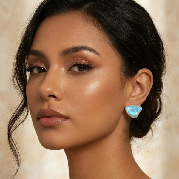 Ocean Blue Irregular Triangle Resin Stud Earrings